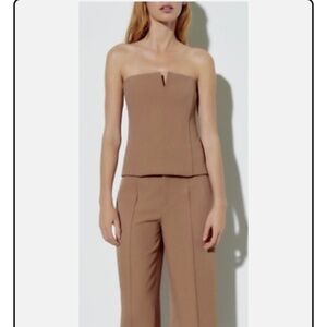 NWT ZARA sold out camel tan corset strapless pant suit  S M